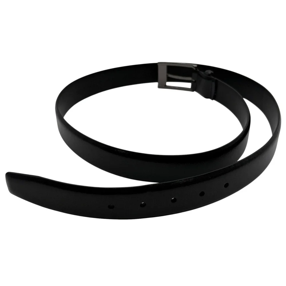 Italian Full Grain Leather Black Dress Belt Mens Size 44‎ Silver Buckle